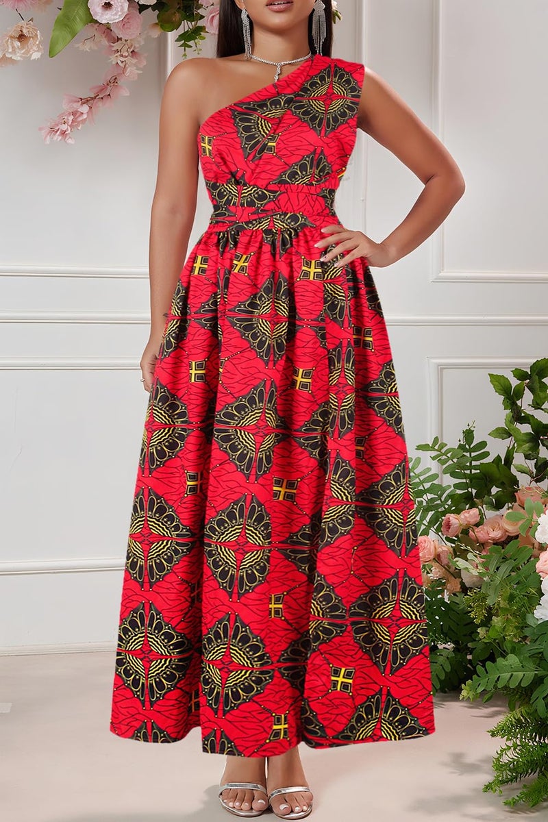 Vimoisa Women Sexy Boho African Dress Long Maxi Dress V-Neck Multi-Way Dress Pleated Dress Floral Print - Image 4